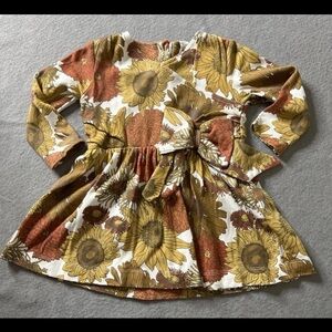 Kate Quinn Long-Sleeve Dress Girls 18-24 Months Gold Dark Orange Flowers Bow